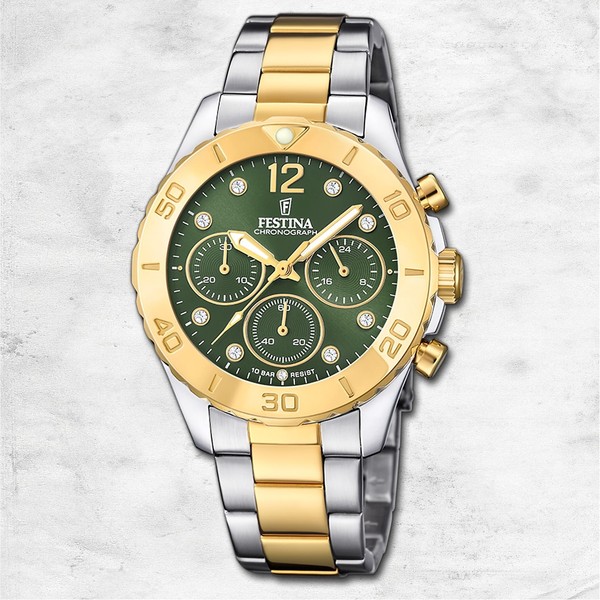 Festina Damenuhr Edelstahl Silber Gold Festina Boyfriend Armbanduhr UF20604/2-image