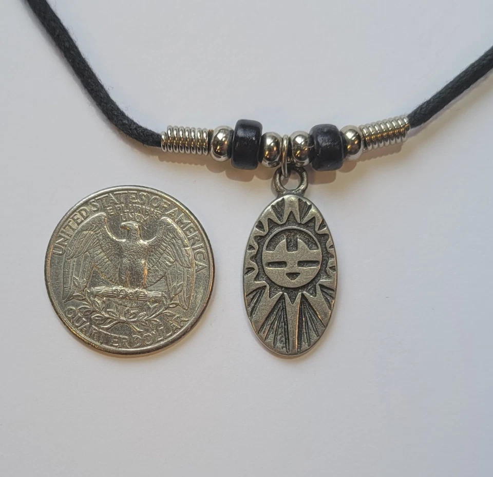 Collar negro 18 pulgadas colgante vintage cara solar plata níquel hopi nativo americano Foto 4 de 4