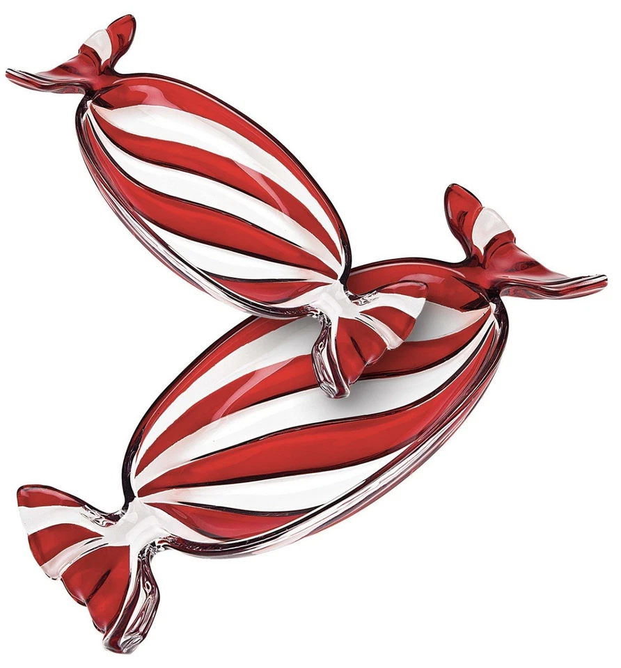 Godinger Crystal Peppermint Tray Set Red Clear Candy Holiday Christmas Decor - Image 3 of 4