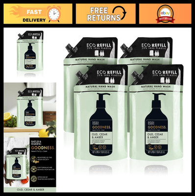Liquid Hand Soap Refills, Oud Cedar Amber Scent, 1L (4-Pack) - Moisturizing & No