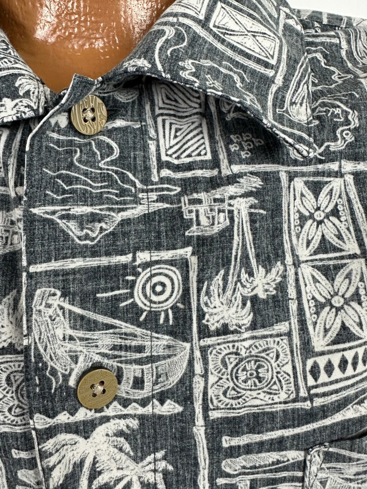 Vintage Reverse-Print Hawaiian Shirt Men XXL Oversized Geometric Tribal Cotton - Image 3 of 4