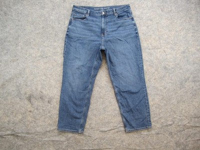 American Eagle Mom Jeans Womens 16 Short Blue Medium Wash High Rise Stretch