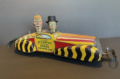 1939 MARX Charlie McCarthy Mortimer Snerd Private Car Vintage Tin Wind Up Toy