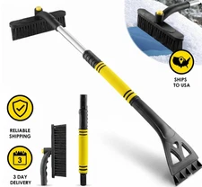 3-in-1 Snow Brush & Ice Scraper, Telescoping Car Shovel, Heavy-Duty ABS