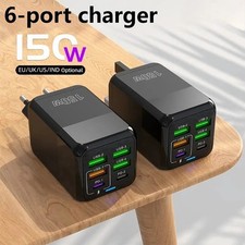150W 6 Port USB Charger PD Fast Charging Quick Charge 3.0 Desktop Hub UK Plug