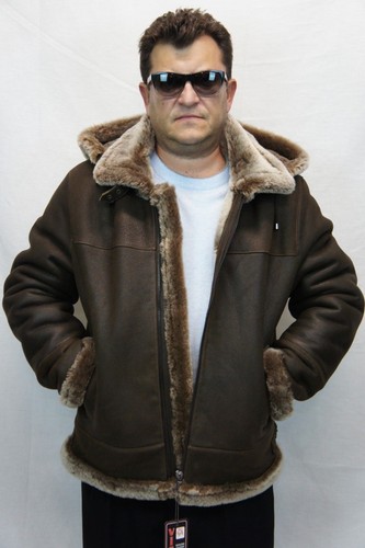 TAUPE BROWN 100% SHEEPSKIN SHEARLING LEATHER B3 Bomber Flight Coat Jacket S-8XL - Picture 2 of 12