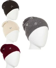 Women's Beanie Hat Jersey Embellished Mixit One Size NEW