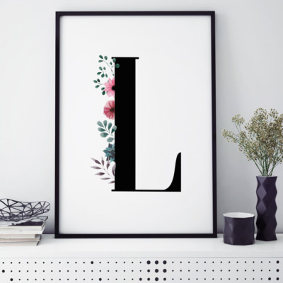 JUNIWORDS Poster mit Rahmen ''Buchstabe Florales L'' Geburtstag Namen DIN A4 A3 A2