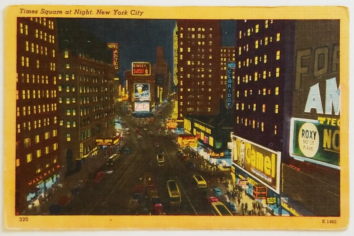 Times Square at Night, Camel Cigarettes Billboard Ad New York City Postcard 