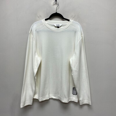 Rains Ivory Polyester Solid Crew Neck Raglan Pullover Fleece Sweatshirt L $95