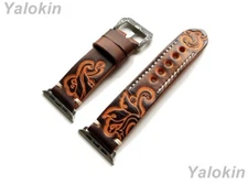 Brown & Orange Tooled Band for Apple Watch 7 6 5 4 3 2 SE, 38mm 40 41 42 44 45mm