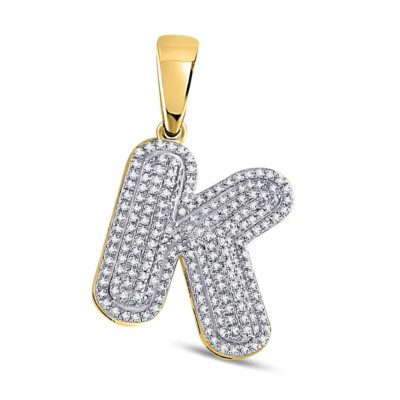 L U DIAMONDS 10K Yellow Gold Mens Diamond Letter K Bubble Initial Charm Pendant
