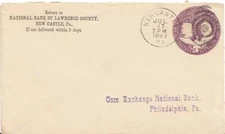 Pennsylvania Newcastle 1893 tall oval target   2c Columbian Envelope  Corner car