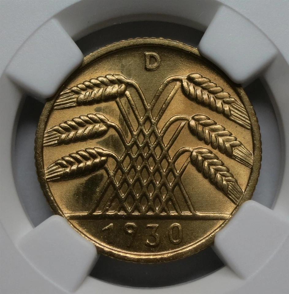 GERMANY LOT Weimar 2x 10 Reichspfennig 1930 D E NGC UNC Det Eagle Swastika War - Image 2 of 4