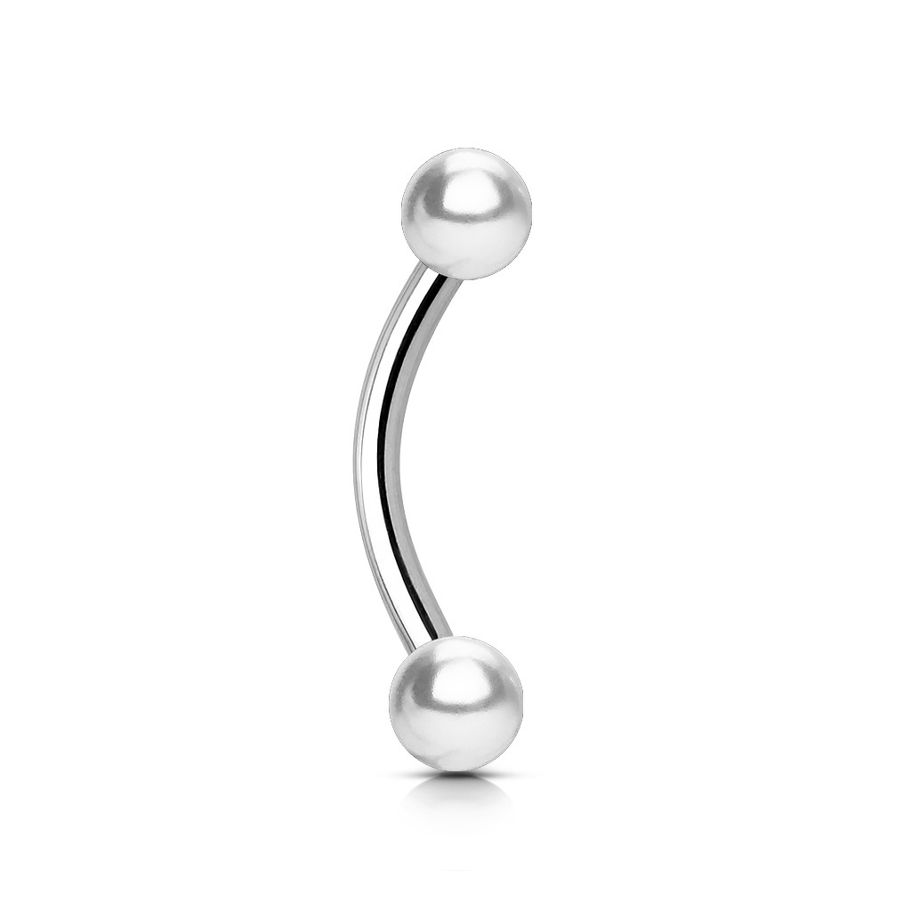 4mm Pearl Coated Ball Lip & Rook Piercing Barbell - 16G Surgical Steel Curve, Snug Fit Jewelry