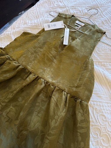 Toast Linen Silk Jaquard Dress Rich Olive Size 10 BNWT Midi Pockets - Picture 8 of 18