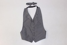 Chaps Ralph Lauren Mens Sz 37- 50 Black Silver 7 Button Dressy Vest W Bow Tie