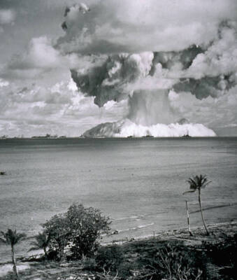 Tremendous mushroom cloud erupts North Pacific Ocean near Marshall - Old Photo