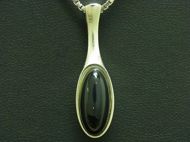 925 Argento Sterling Collana Pendente con Onice Ricoperto / Vero / 41,5 CM - Immagine 2 di 3