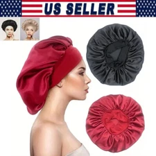 Women Satin Bonnet Night Sleep Cap Hair Hat Silk Head Cover Wide Elastic NEW Lot