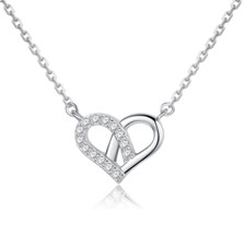 925 Sterling Silver CZ Dainty Heart Pendant Necklace with Cubic Zirconia Box B18