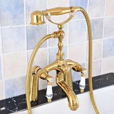 Modern Golden Brass Bathtub Faucet WITH/ Hand Spray Shower Mixer Tap Set 2tf788