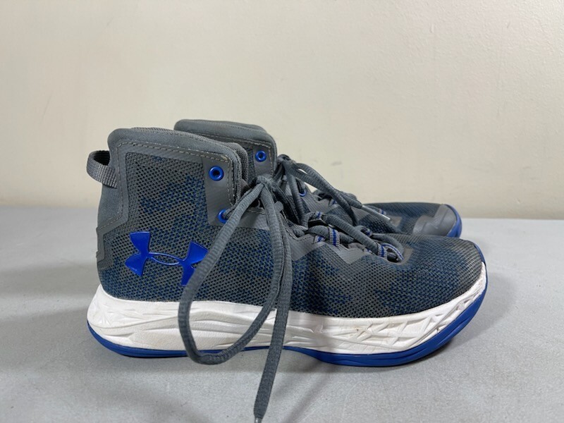 UNDER ARMOUR KIDS GRAY BLUE LIGHTNING 3000389-100 BASKETBALL SHOES BIG  KID