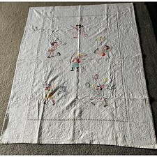 Vtg 1940's-1950's Circus Children Quilt Handmade Hand Embroidered Tapestry Quilt