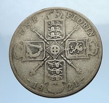 1921 United Kingdom Great Britain GEORGE V Silver Florin 2 Shillings Coin i69744