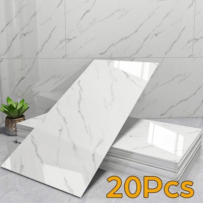 20pcs White Marble Peel and Stick Wall Panels Imitation Ceramic Wall Sticker