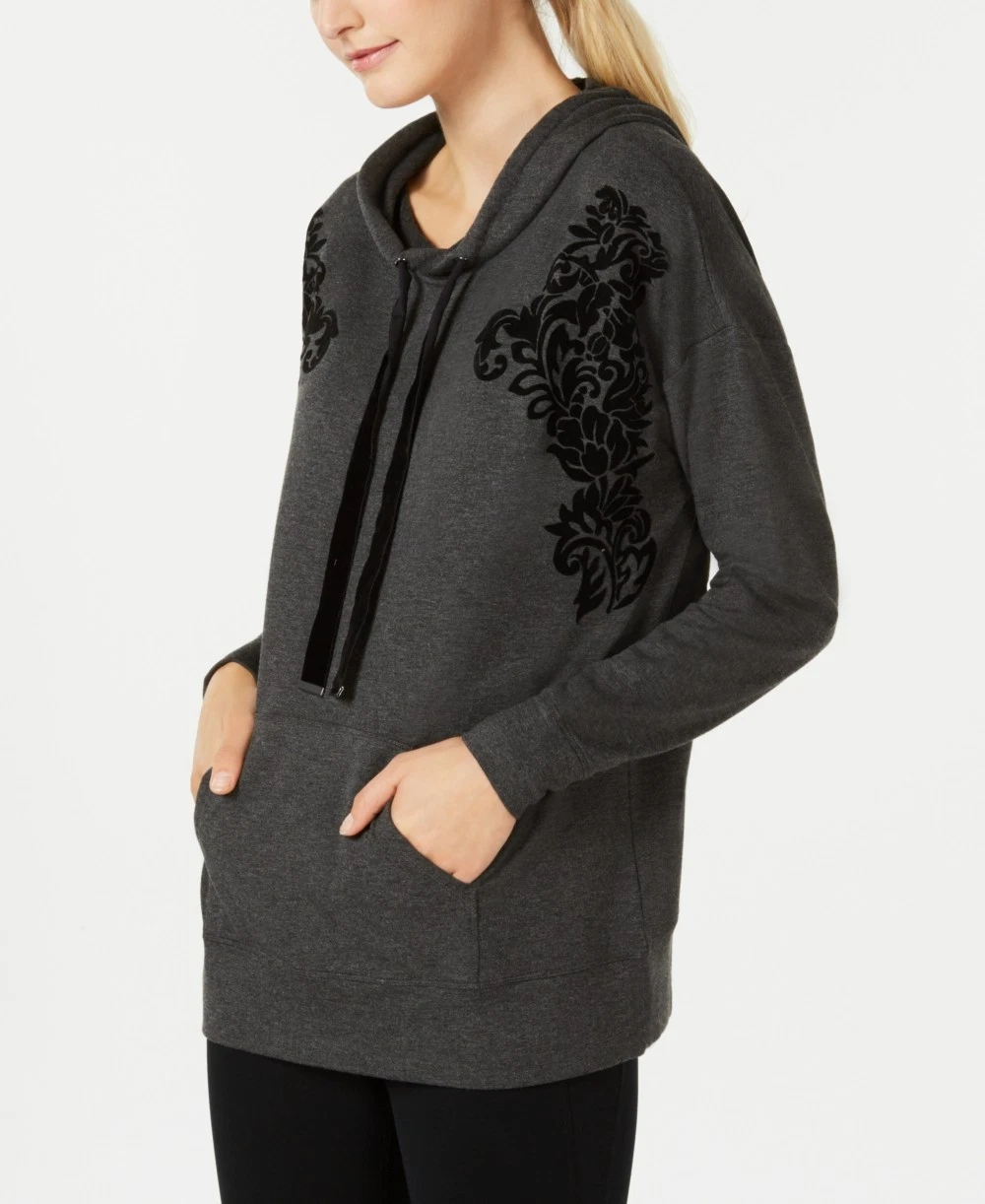 Ideology Womens Activewear Flocked Hoodie Size L