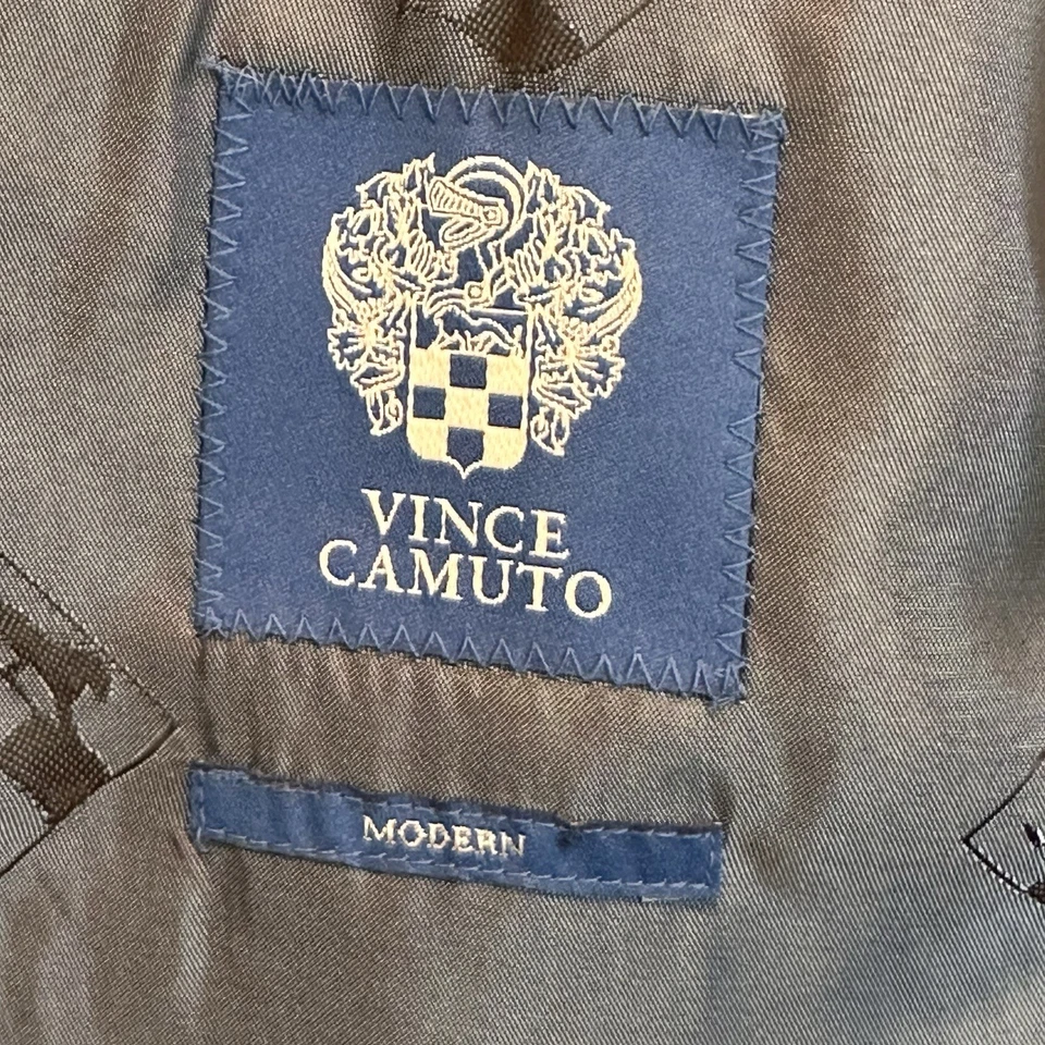 Vince Camuto Blazer Sport Coat 48L Mens Modern Blue Navy Wool Silk Blend Check - Imagem 4 de 4