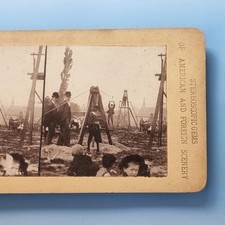 Victorian Childhood Stereoview C1895 Men & Children Zip Line Slide In A Park