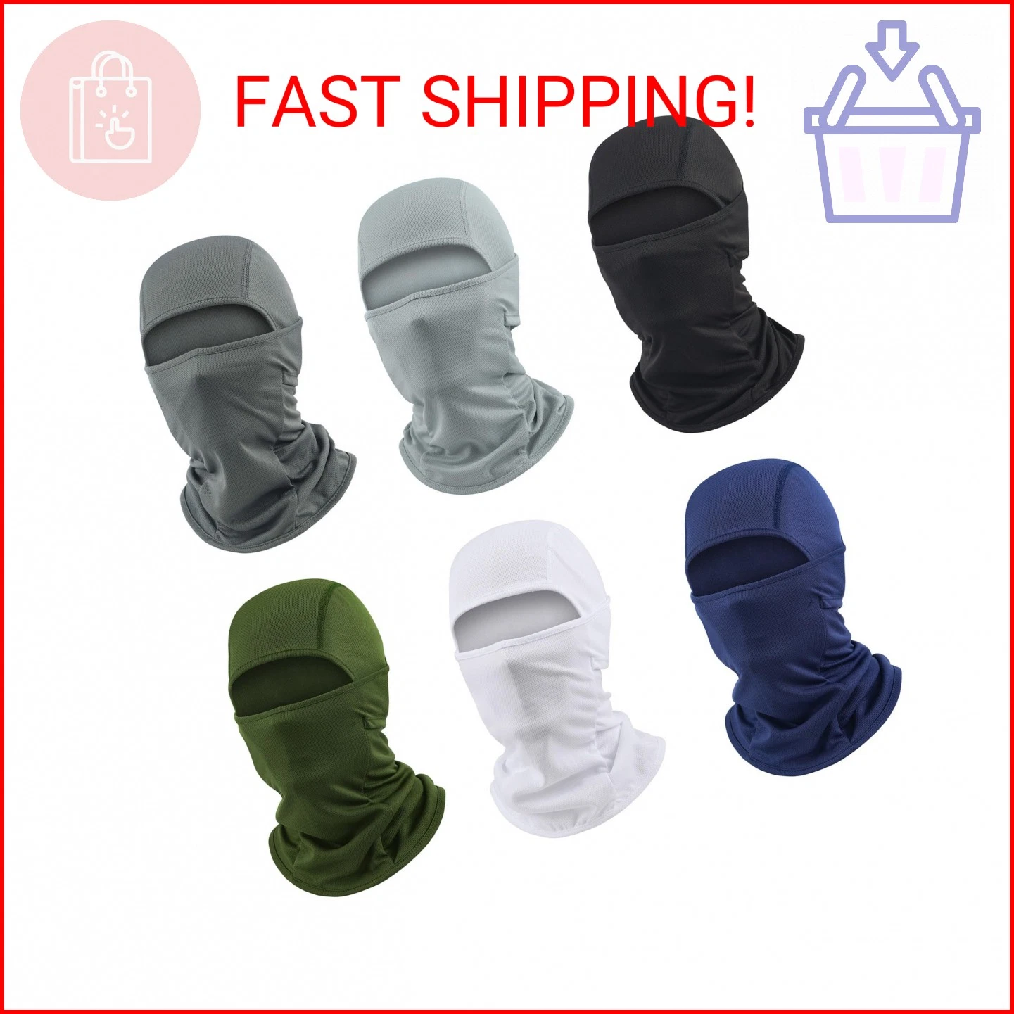 6 Packs Ski Mask Sun UV Protection Hood Breathable, Balaclava Face Mask for Men