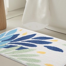 Bathroom Rug Mat 16x24 Inch Green Blue Non Slip Microfiber Leaves Pattern