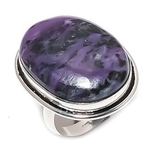 Natural Russian Charoite Gemstone 925 Sterling Silver Jewelry Ring Size 8 L484
