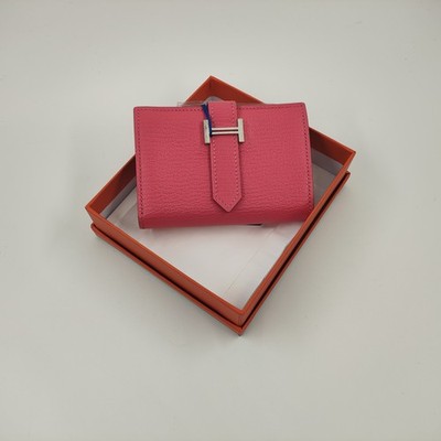 Hermes Bean Rose Lipstick Card Case Chevre Mysore Leather Mini Women