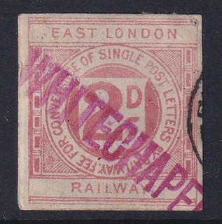 GB. 1891. East London 2d imperforate railway stamp. 1st printing. Scarce.