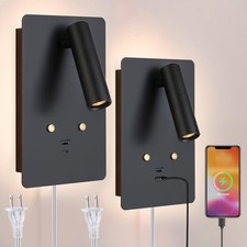 Dimmable Wall Mounted Reading Light Set of 2,Adjustable Headboard Plug in Wal...