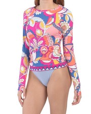 TRINA TURK Sevilla Rashguard Long Sleeve Swim Top Bright Paisley M L NEW