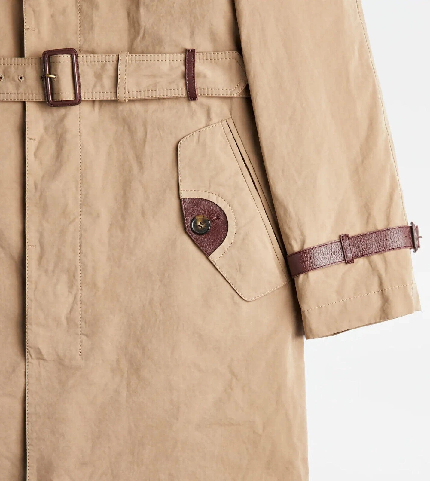 Authentic Tods Mens Trench Coat with Leather Inserts Beige 52 IT 42 UK XL £2,895 image 9