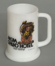 Vintage MGM Grand Hotel Milk Glass Mug Souvenir Las Vegas Leo Lion Caricature