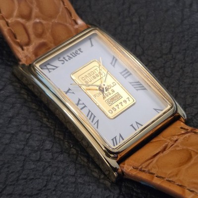 Stauer Tank Fine Gold 999.9 Credit Suisse Gold Bar Watch New Battery