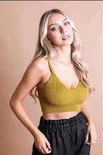 Mustard Ribbed Knit Crop Top M/L