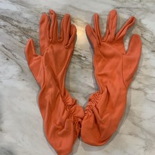 Vintage Womens Size 6.5" Orange Stretch Nylon Meyers Make Gloves Scrunch