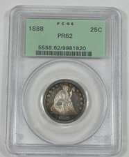 1888 Liberty Seated Quarter PCGS PROOF 62  Silver 25c ~ Old Green Holder