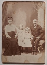 Antique Victorian Cabinet Card Family Portrait Parents Children Girls Photo