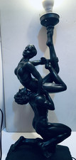 Black Art Deco Figurative Accent Lamp Matte R...