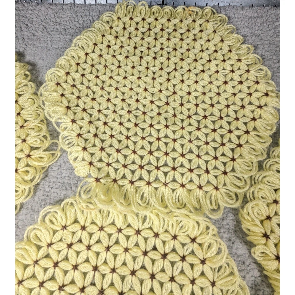 Juego de tapetes de ganchillo hechos a mano de 7 piezas - Ajustes de mesa amarillo marrón vintage Foto 4 de 4