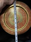 Vintage Brass Plate Design with Peacock 7 3/4" Dia. Wall Hanging green red gold — photo 3